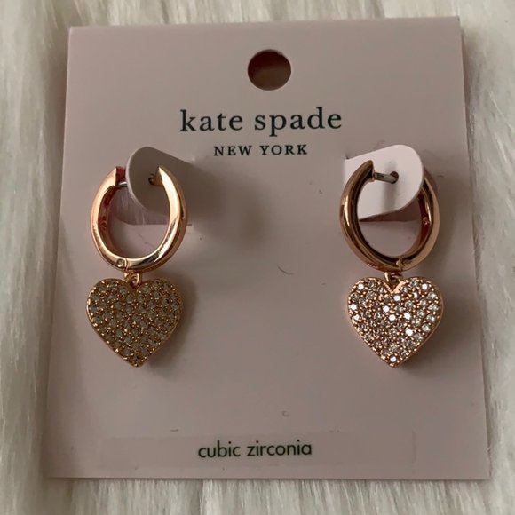 kate spade Jewelry - KATE SPADE Yours Truly Pave Heart Huggie Earrings in Rose Gold